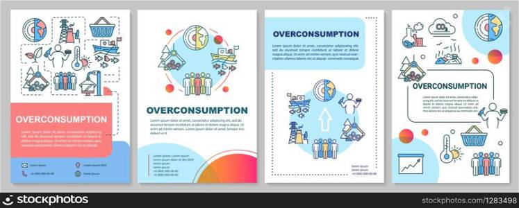 Overconsumption brochure template. Environmental damage. Flyer, booklet, leaflet print, cover design with linear icons. Vector layouts for magazines, annual reports, advertising posters