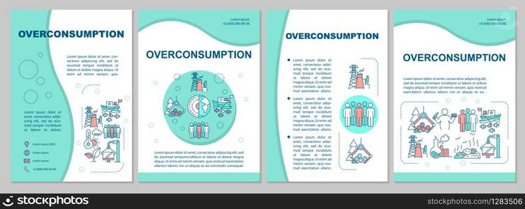 Overconsumption brochure template. Environmental damage. Flyer, booklet, leaflet print, cover design with linear icons. Vector layouts for magazines, annual reports, advertising posters