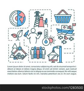 Overconsumption concept icon with text. Global damage. Human overpopulation. Pollution. PPT page vector template. Brochure, magazine, booklet design element with linear illustrations