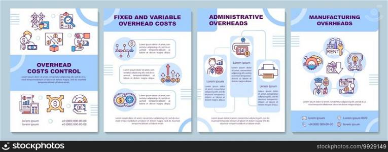 Overhead costs control brochure template. Manufacturing overheads. Flyer, booklet, leaflet print, cover design with linear icons. Vector layouts for magazines, annual reports, advertising posters. Overhead costs control brochure template