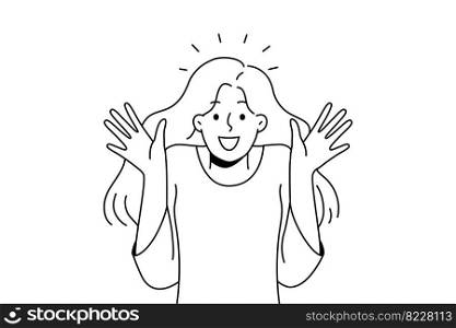 Overjoyed young woman feel astonished and surprised. Smiling girl feeling shocked and stunned with emotions. Vector illustration. . Happy woman feel shocked and stunned