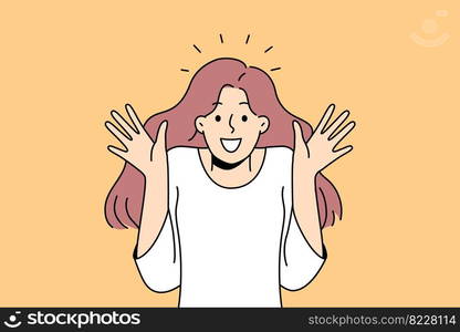 Overjoyed young woman feel astonished and surprised. Smiling girl feeling shocked and stunned with emotions. Vector illustration. . Happy woman feel shocked and stunned