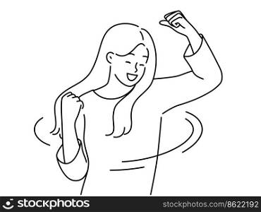 Overjoyed young woman feel excited with good news. Smiling girl celebrate success or win. Victory and promotion. Vector illustration. . Overjoyed woman celebrate success