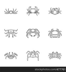 Overland crab icons set. Outline set of 9 overland crab vector icons for web isolated on white background. Overland crab icons set, outline style