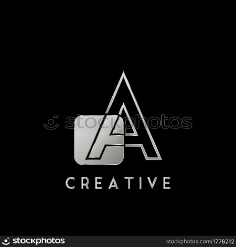 Overlap Outline Logo Letter A Technology with Rounded Square Shape Vector Design Template.