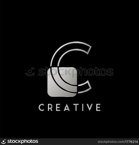 Overlap Outline Logo Letter C Technology with Rounded Square Shape Vector Design Template.