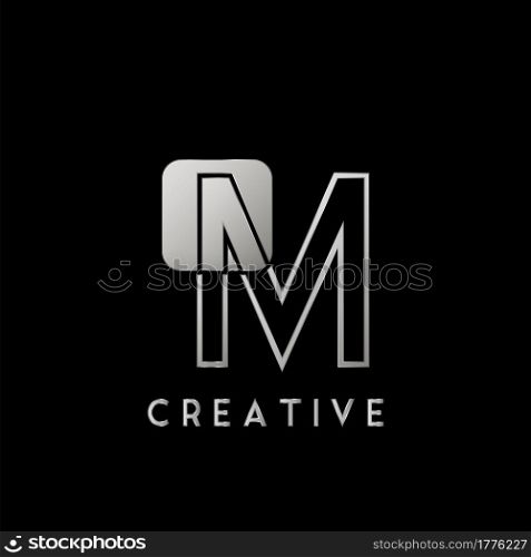 Overlap Outline Logo Letter M Technology with Rounded Square Shape Vector Design Template.