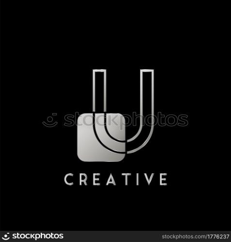 Overlap Outline Logo Letter U Technology with Rounded Square Shape Vector Design Template.