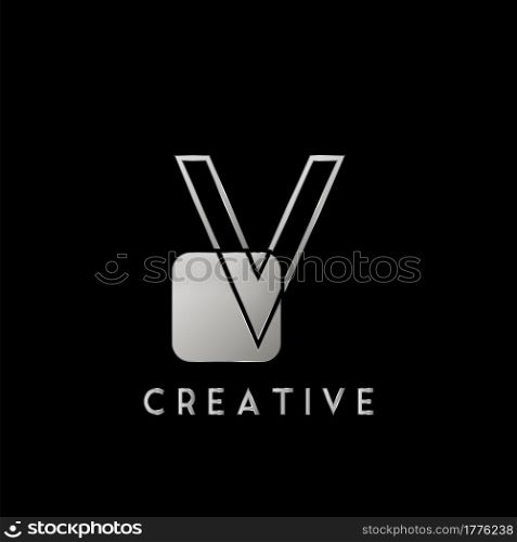 Overlap Outline Logo Letter V Technology with Rounded Square Shape Vector Design Template.