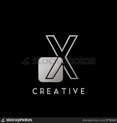 Overlap Outline Logo Letter X Technology with Rounded Square Shape Vector Design Template.
