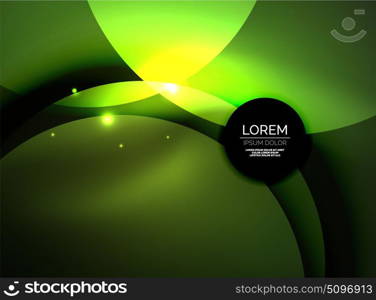 Overlapping circles on glowing abstract background. Overlapping circles on glowing abstract background with shining light effects, green magic style design template