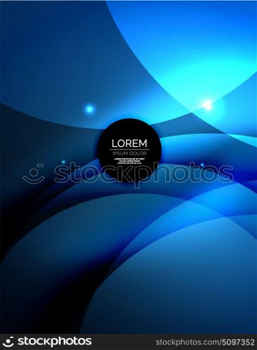 Overlapping circles on glowing abstract background. Overlapping circles on glowing abstract background with shining light effects, blue magic style design template