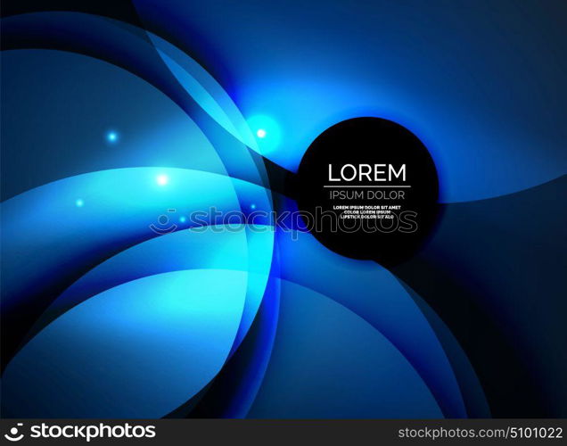 Overlapping circles on glowing abstract background. Overlapping circles on glowing abstract background with shining light effects, blue magic style design template