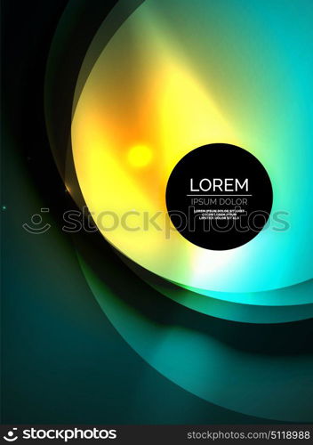 Overlapping circles on glowing abstract background. Overlapping circles on glowing abstract background with shining light effects, magic style design template