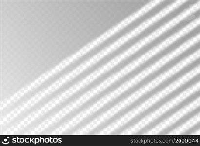 Overlay shadow from window blinds on floor and wall. Transparent reflection sun effect and natural lighting on background. Realistic gradient vector illustration. Louvers