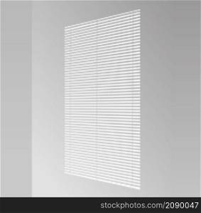 Overlay shadow from window blinds on floor and wall. Transparent reflection sun effect and natural lighting on background. Realistic gradient vector illustration.