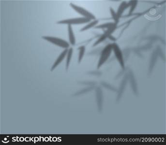 Overlay shadow of bamboo branch. Leaves of plants reflection on blue background. Blured silhouette of foliage. Vector illustration. EPS10
