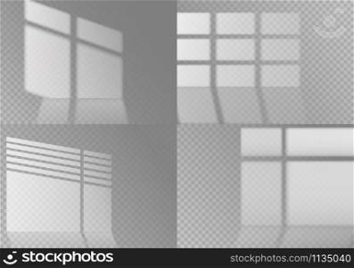 Overlay window shadows. White transparent sunlight from different windows on wall and floor surface. Isolated vector collection of indoor blind effects. Overlay window shadows. White transparent sunlight from different windows on wall and floor surface. Isolated vector collection