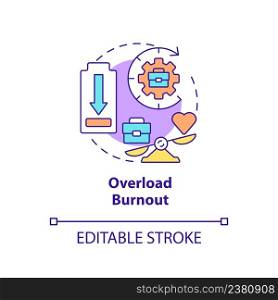 Overload burnout concept icon. Work hard to achieve success. Type of burnout abstract idea thin line illustration. Isolated outline drawing. Editable stroke. Arial, Myriad Pro-Bold fonts used. Overload burnout concept icon