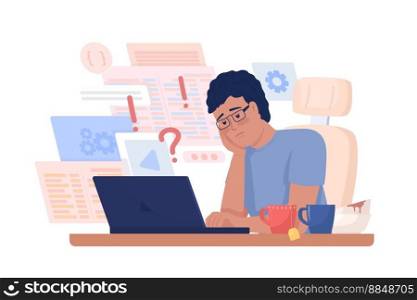 Overloaded with work software developer semi flat color vector character. Editable figure. Full body person on white. Simple cartoon style illustration for web graphic design and animation. Overloaded with work software developer semi flat color vector character