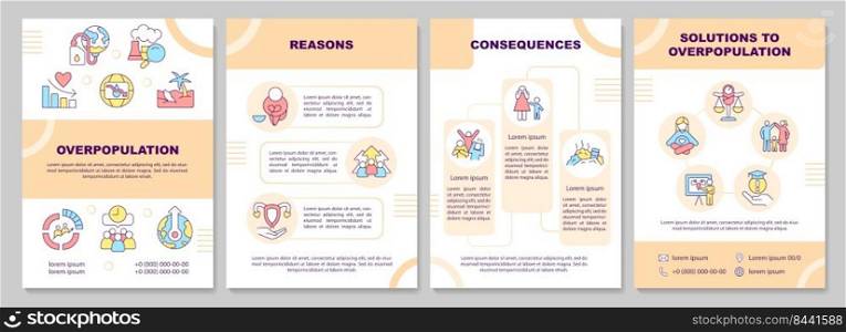 Overpopulation orange brochure template. Problem and solutions. Leaflet design with linear icons. Editable 4 vector layouts for presentation, annual reports. Arial-Black, Myriad Pro-Regular fonts used. Overpopulation orange brochure template