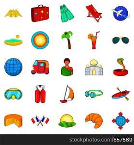 Overseas icons set. Cartoon set of 25 overseas vector icons for web isolated on white background. Overseas icons set, cartoon style