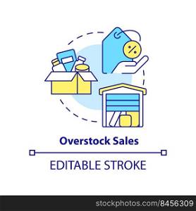 Overstock sa≤s concept icon. Move inventory for low price. Discounts type abstract idea thin li≠illustration. Isolated outli≠drawing. Editab≤stroke. Arial, Myriad Pro-Bold fonts used. Overstock sa≤s concept icon