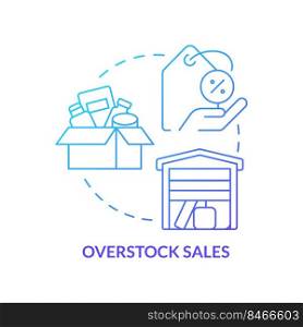 Overstock sales blue gradient concept icon. Move inventory for low price. Sell more goods. Discounts type abstract idea thin line illustration. Isolated outline drawing. Myriad Pro-Bold font used. Overstock sales blue gradient concept icon