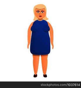 Overweight blonde woman icon. Cartoon of overweight blonde woman vector icon for web design isolated on white background. Overweight blonde woman icon, cartoon style