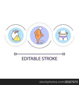 Overweight impact on heart condition loop concept icon. Risk of disease development. Unhealthy abstract idea thin line illustration. Isolated outline drawing. Editable stroke. Arial font used. Overweight impact on heart condition loop concept icon