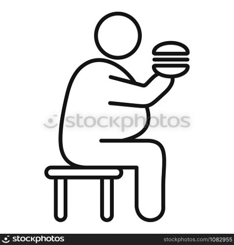Overweight man eat burger icon. Outline overweight man eat burger vector icon for web design isolated on white background. Overweight man eat burger icon, outline style