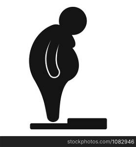 Overweight man on scales icon. Simple illustration of overweight man on scales vector icon for web design isolated on white background. Overweight man on scales icon, simple style