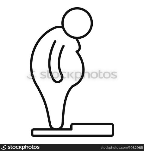 Overweight man scales icon. Outline overweight man scales vector icon for web design isolated on white background. Overweight man scales icon, outline style