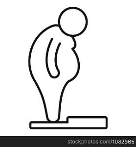 Overweight man scales icon. Outline overweight man scales vector icon for web design isolated on white background. Overweight man scales icon, outline style