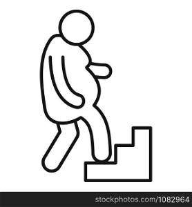 Overweight man up stairs icon. Outline overweight man up stairs vector icon for web design isolated on white background. Overweight man up stairs icon, outline style
