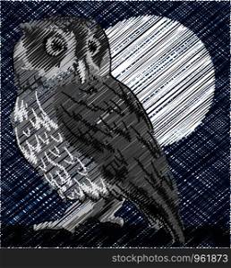 Owl alerted to movement. Vector illustration