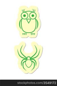 Owl and Spider Icons Isolated on White