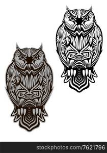 Owl bird in tribal style for tattoo or another design