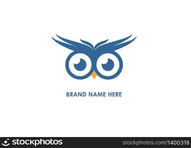 Owl Bird, Infinity Wise, Vector Symbol. Blue illustration on white background. Owl Bird, Infinity Wise, Owl Wise Symbol