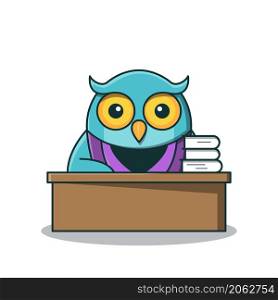 Owl Bird Teacher Table Book Education School Character Cartoon