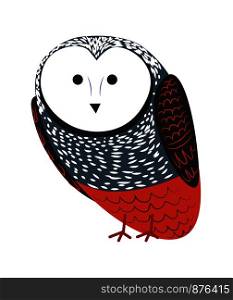Owl bird with colorful feathers. Vector cartoon owl character isolated on white background. Owl cartoon vector funny bird