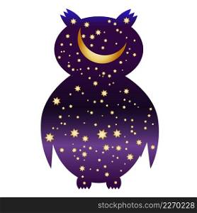owl-night. owl silhouettes painted with a night sky with stars and a young moon.. owl-night. owl silhouettes painted with a night sky with stars and a moon