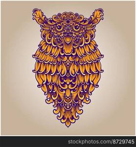 Owl swirl vintage ornament illustration vector illustrations for your work logo, merchandise t-shirt, stickers and label designs, poster, greeting cards advertising business company or brands