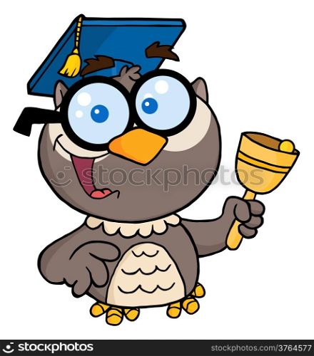 Owl Teacher With Graduate Cap And Bell