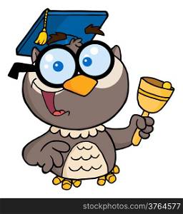 Owl Teacher With Graduate Cap And Bell