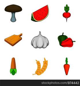Own vegetable icons set. Cartoon set of 9 own vegetable vector icons for web isolated on white background. Own vegetable icons set, cartoon style