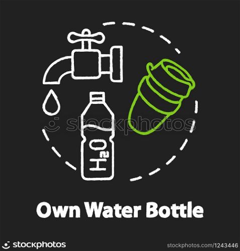 Own water bottle chalk RGB color concept icon. Inexpensive drink, affordable travel idea. Personal clean water supply, cheap beverage. Vector isolated chalkboard illustration on black background