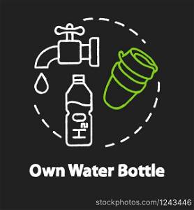 Own water bottle chalk RGB color concept icon. Inexpensive drink, affordable travel idea. Personal clean water supply, cheap beverage. Vector isolated chalkboard illustration on black background