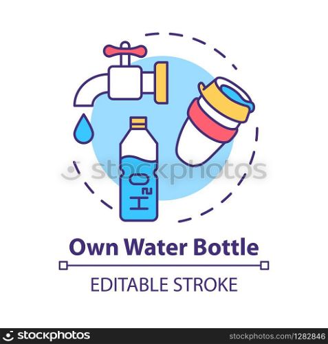 Own water bottle concept icon. Inexpensive drink, affordable travel idea thin line illustration. Personal clean water supply, cheap beverage. Vector isolated outline RGB color drawing. Editable stroke