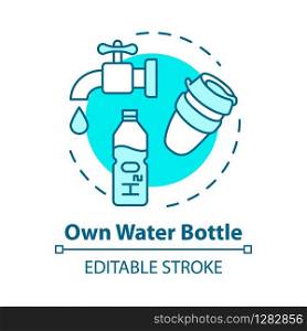 Own water bottle concept icon. Inexpensive drink, affordable travel idea thin line illustration. Personal clean water supply, cheap beverage. Vector isolated outline RGB color drawing. Editable stroke
